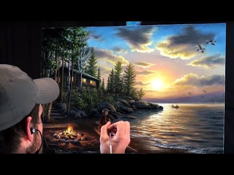 Acrylic Landscape Painting Time-lapse | Sunset at the lake