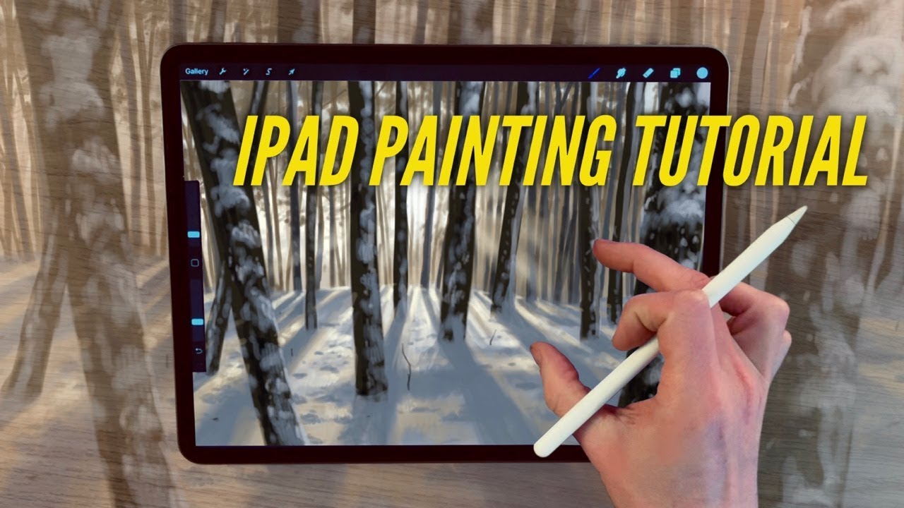 IPAD PAINTING TUTORIAL – Snowy trees landscape art in Procreate