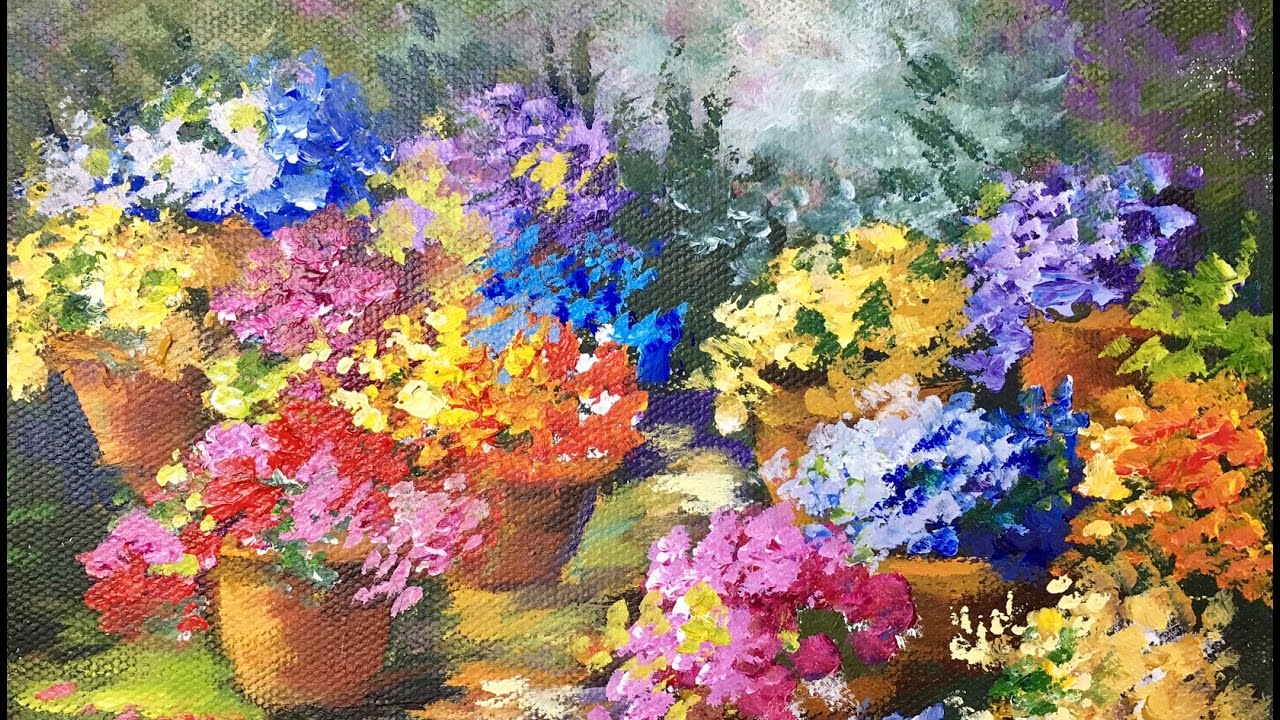 Pots  of  Flowers – A Beginner Acrylic Painting Tutorial by Ginger Cook