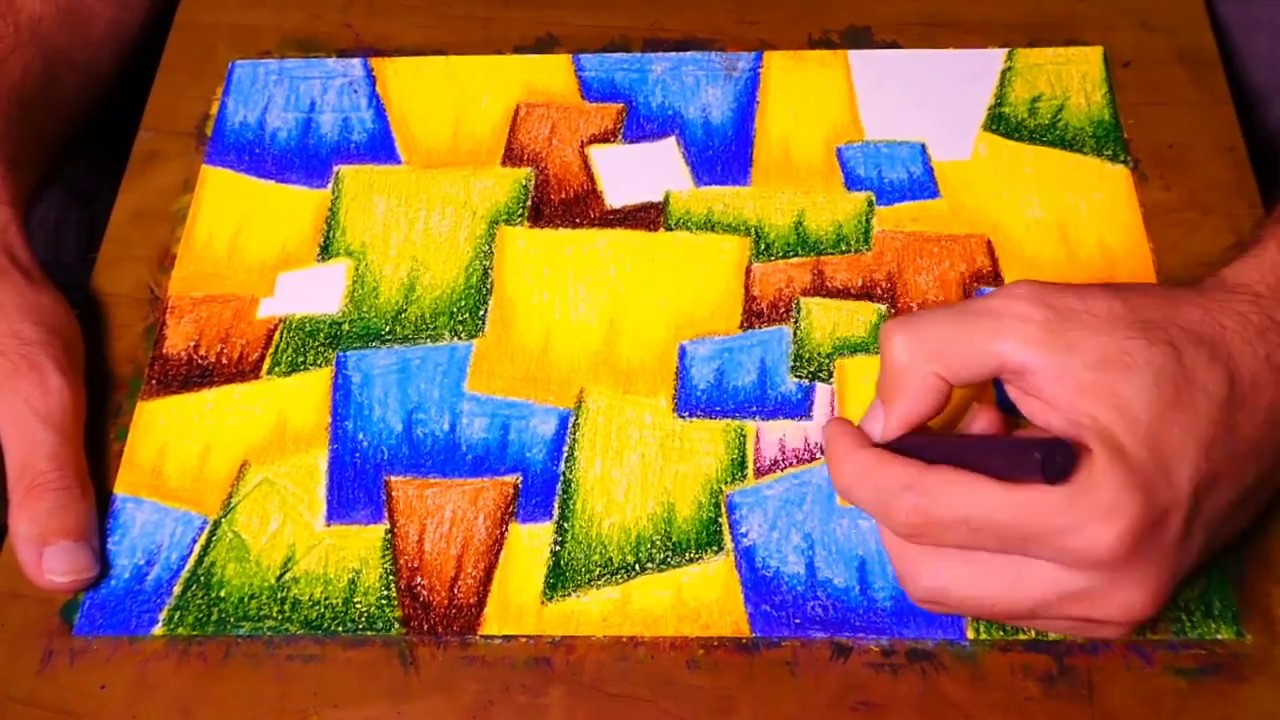 Simple Bright Cubism Abstract Painting Tutorial In Faber Castell | Pastel Colors