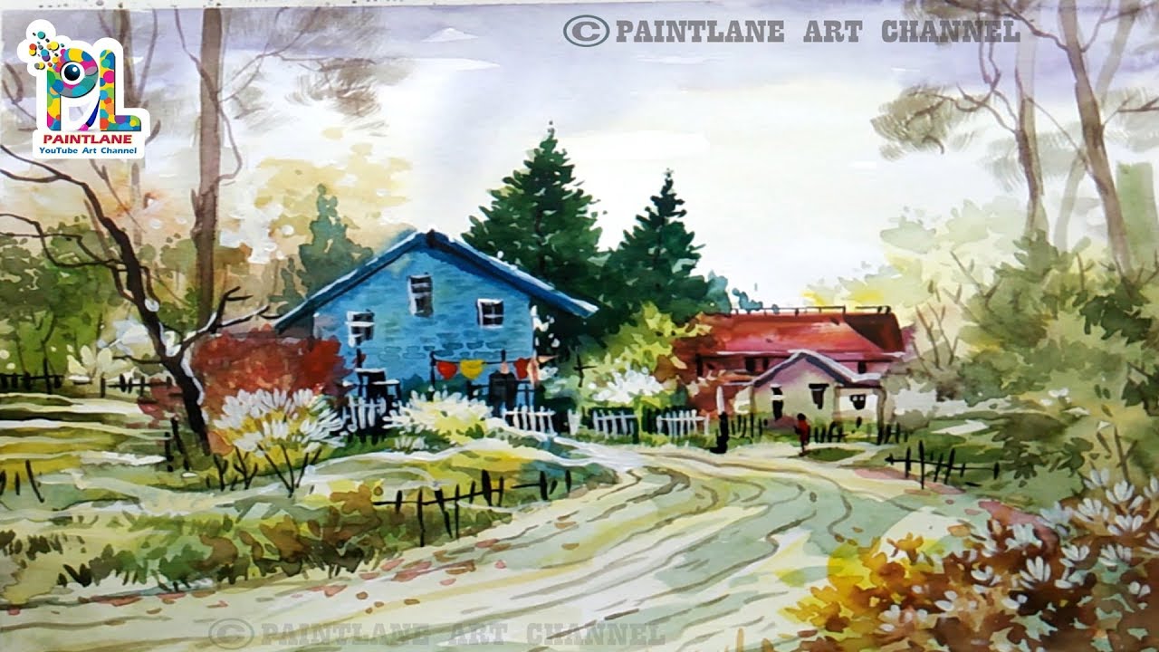Learn to Paint A Scenery Art with Water color Painting | Step by Step Painting Tutorial