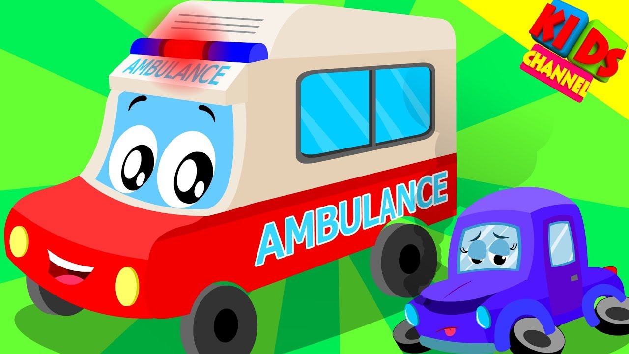 little red car as a cartoon ambulance in the ambulance song by Kids Channel
