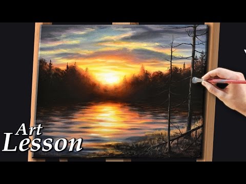 Acrylic Painting Lesson | Sunset and water landscape