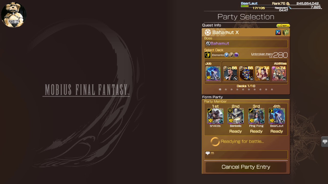 [Mobius Final Fantasy] Global 5* Bahamut Multiplayer Fauvist + Minwu 50 Seconds Carry