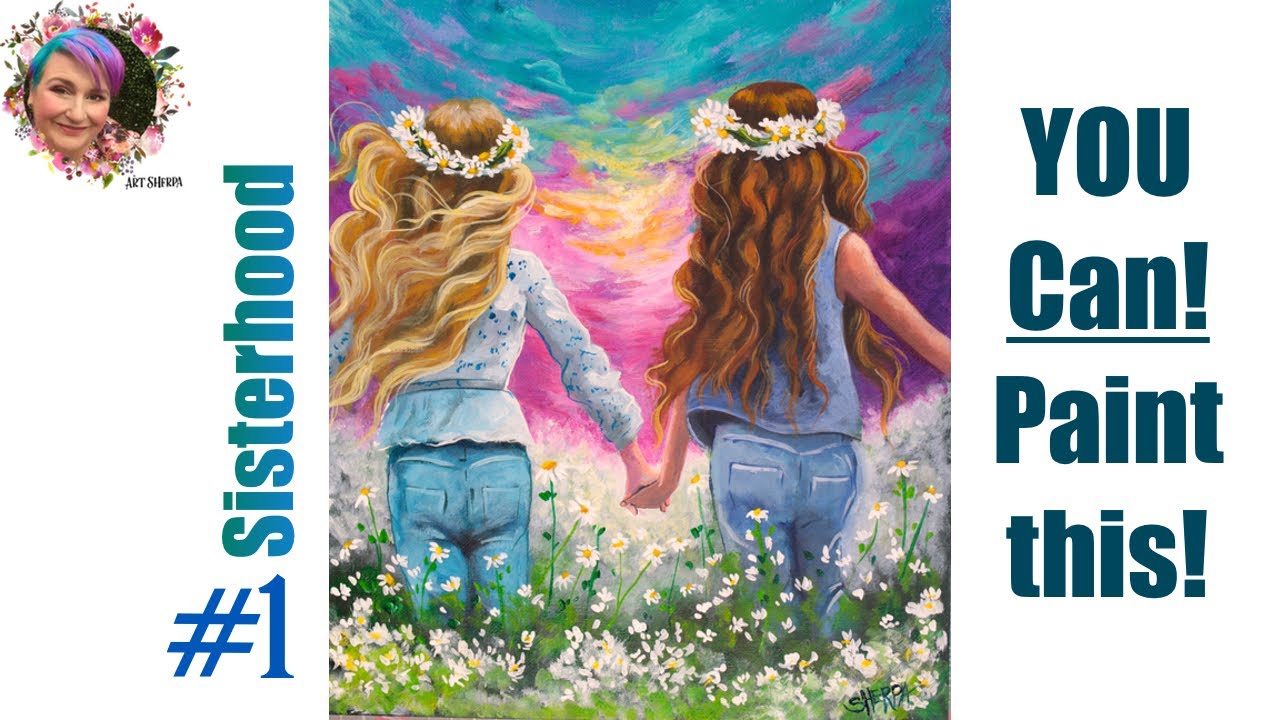 #1 Sisters in Daisies  step by step Painting in acrylic  Live Streaming