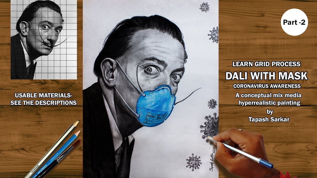 How to Draw Salvador Dali in mix media/part 2/Coronavirus awareness