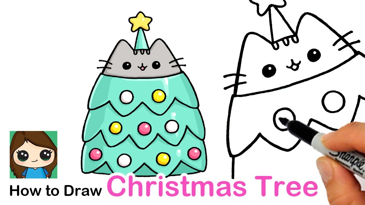 How to Draw a Pusheen Christmas Tree