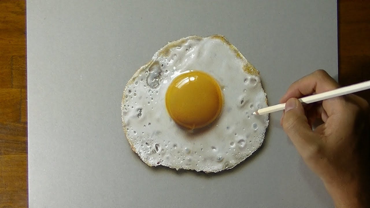 Drawing of a fried egg – How to draw 3D Art