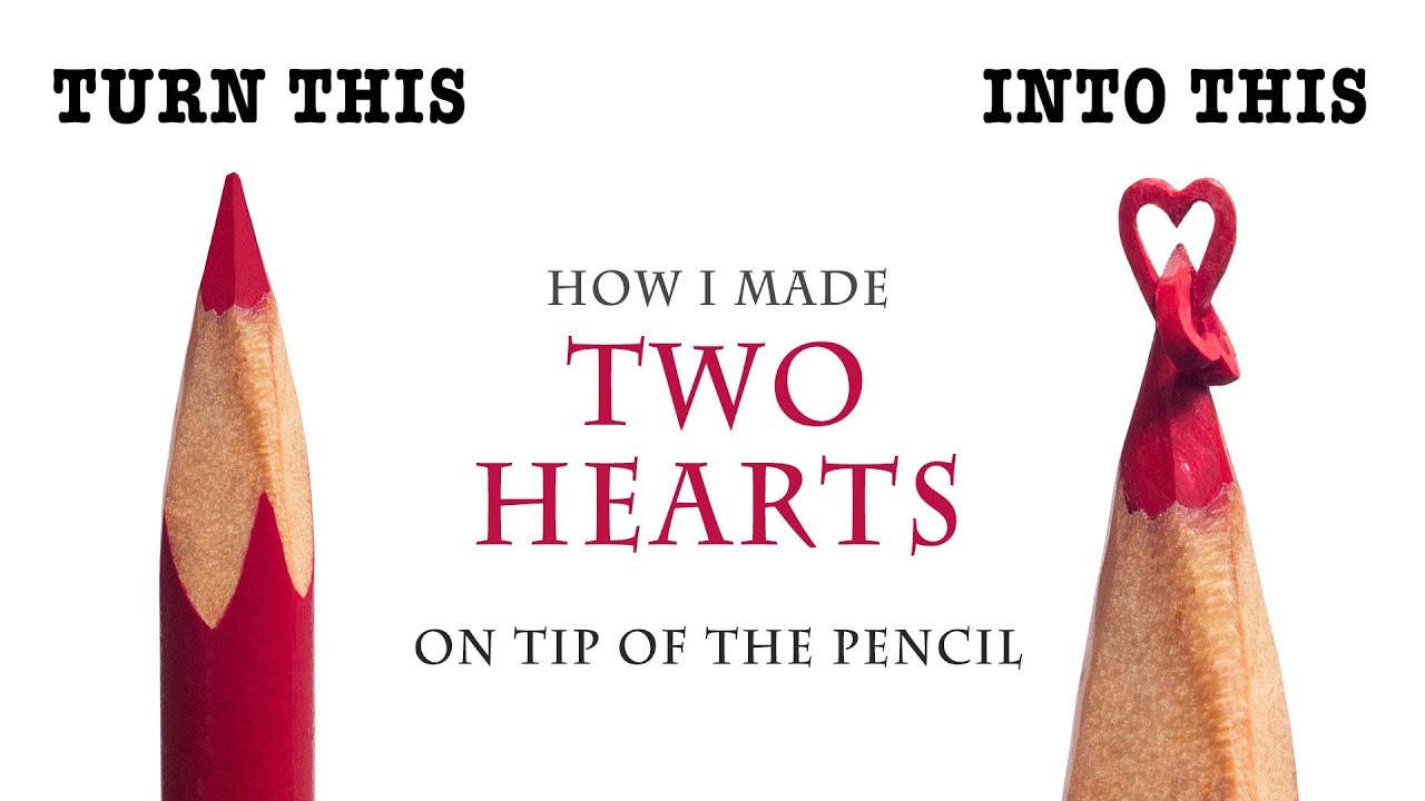 I carve Two Hearts from a red color pencil 2mm