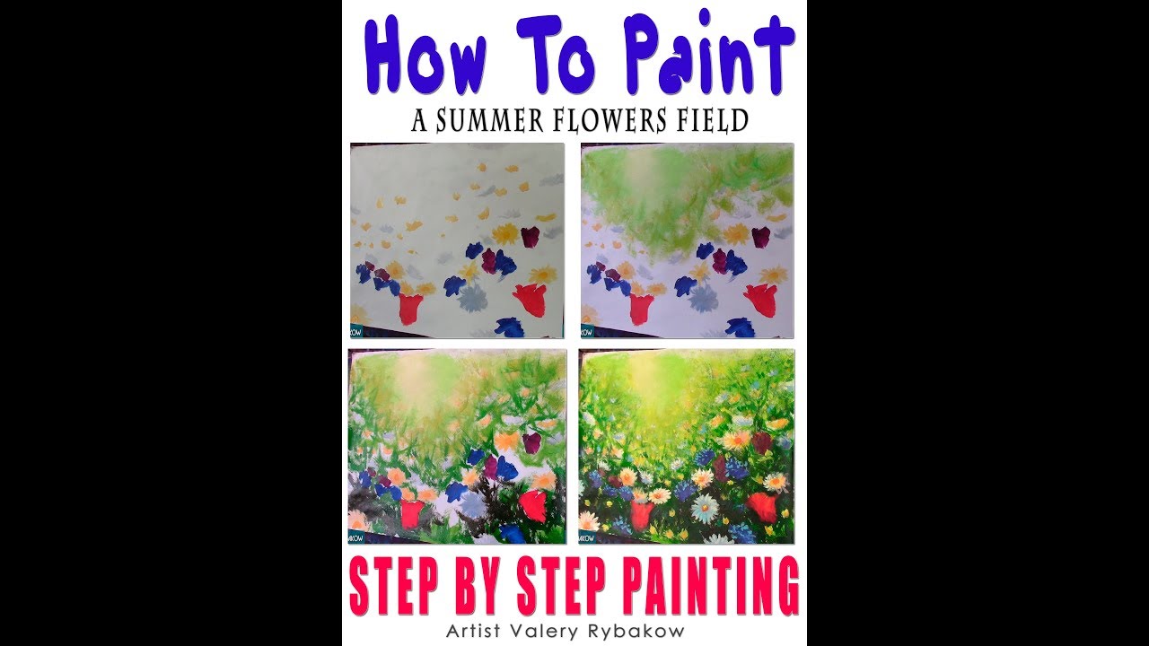 Time Lapse How to PAINT FLOWER SUMMER FIELD. Painting acrylics STEP BY STEP. Art LESSONS by Rybakow