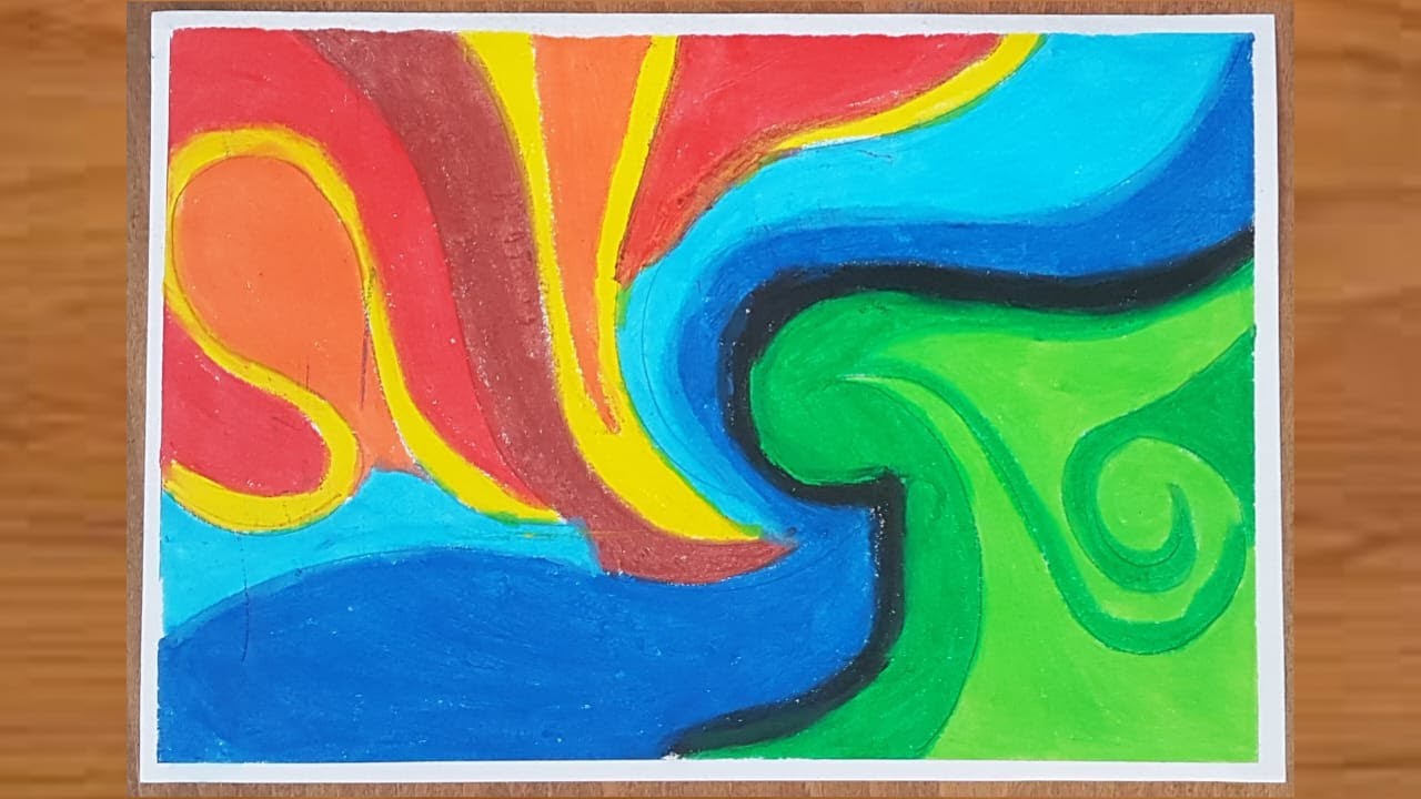 Abstract modern art, Simple painting with oil pastel for beginners step by step