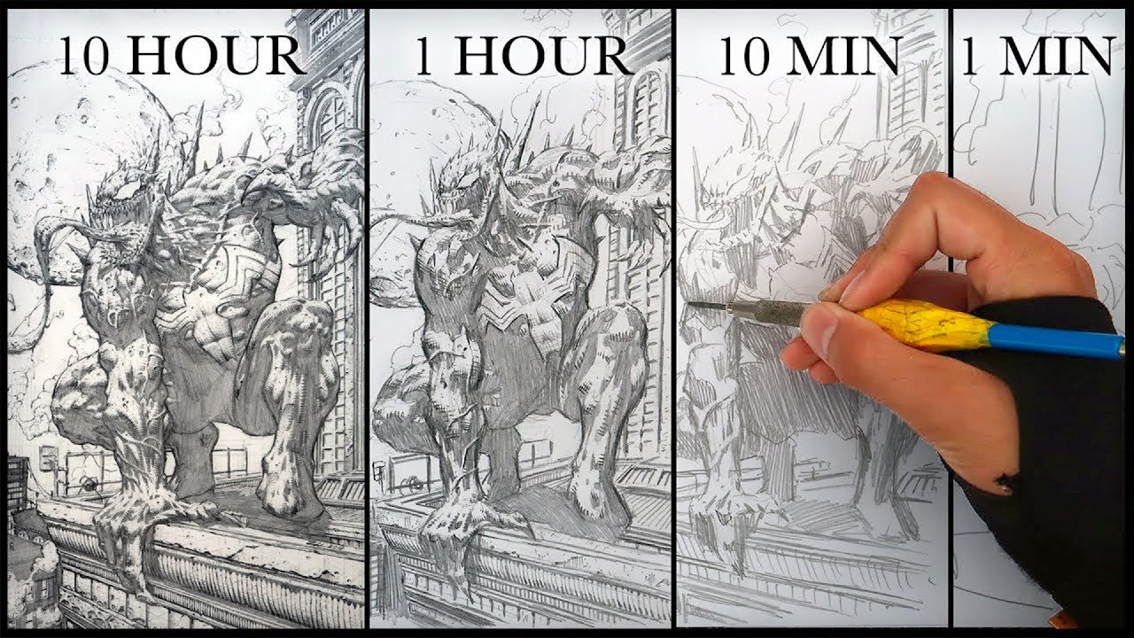 DRAWING VENOM in 10 HOURS, 1 HOUR, 10 MINUTES & 1 MINUTE!