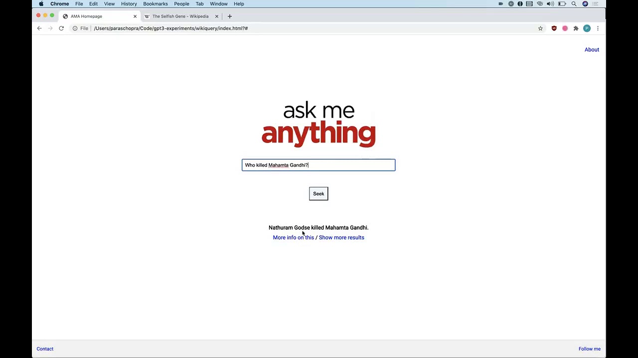Ask me anything – GPT-3 Powered Search Engine