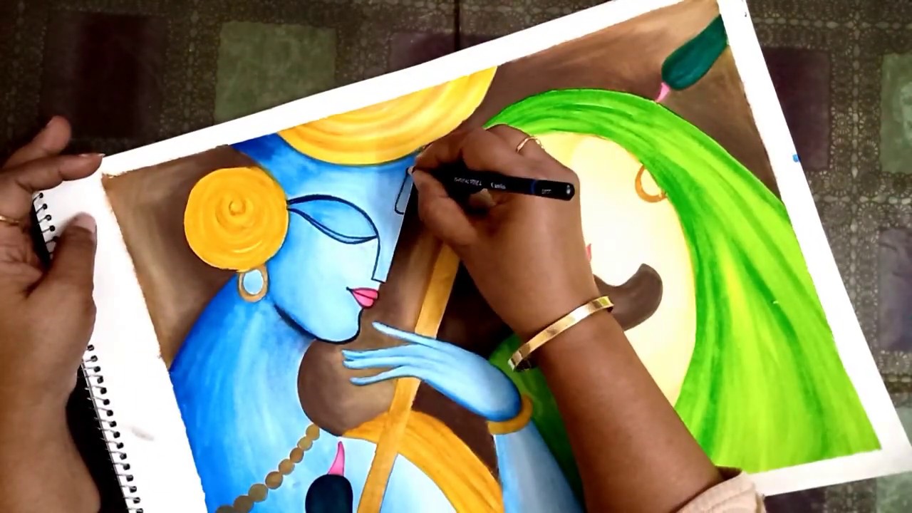 Modern Art of Radha Krishna/water colour/poster colour drawing