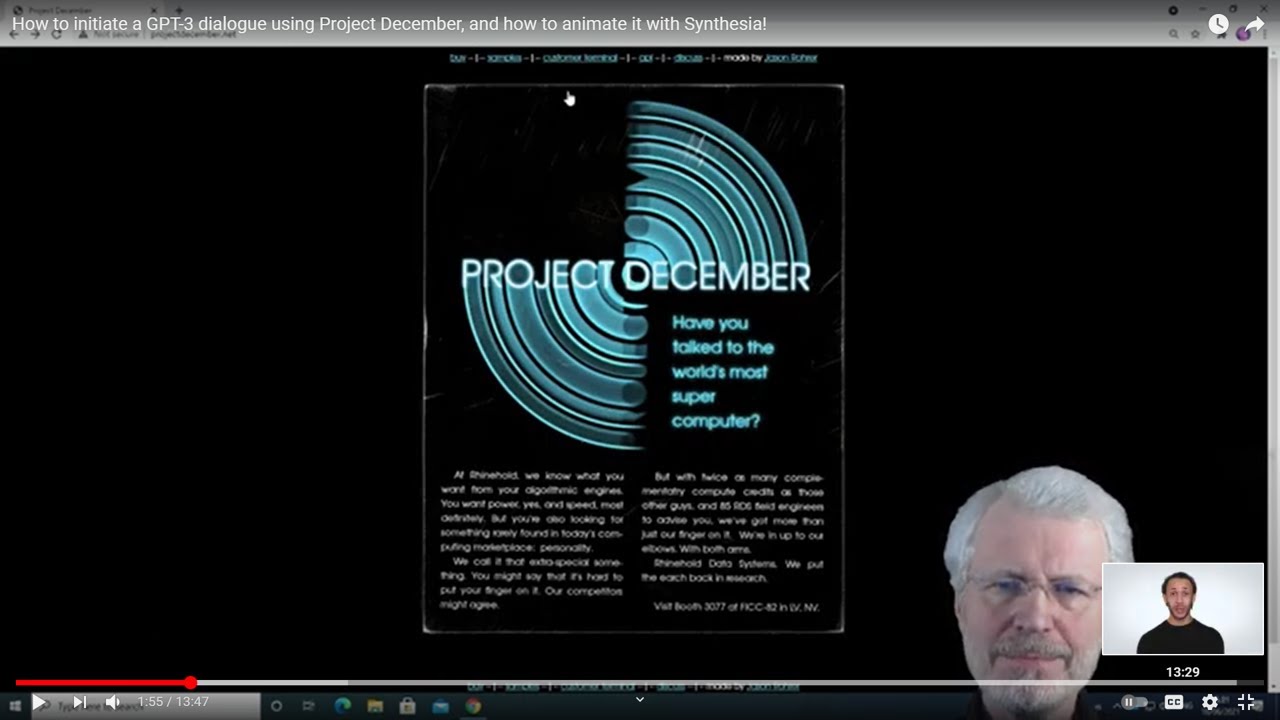How to initiate a GPT-3 dialogue using Project December, and how to animate it with Synthesia!