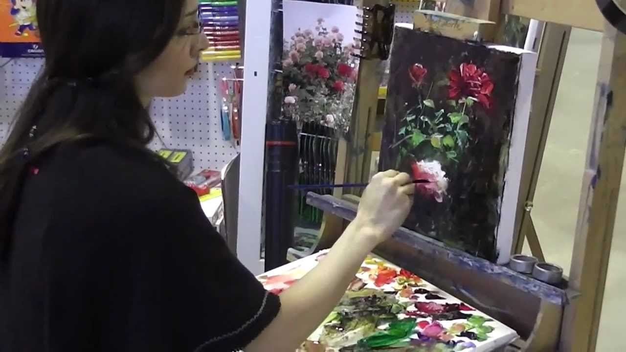 Flower Painting in Oils by Sally M at Art Shed Brisbane