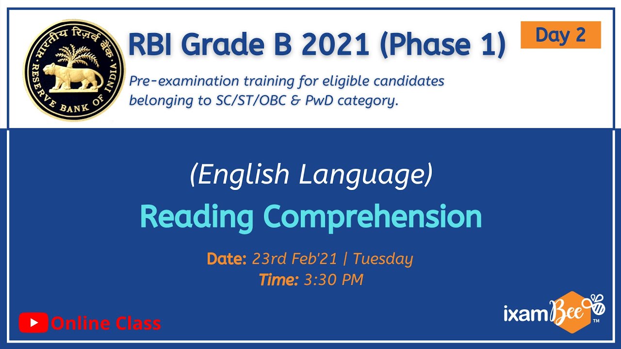 RBI Grade B (Phase 1) 2021 | Pre Examination Training |  English Language : Reading Comprehension