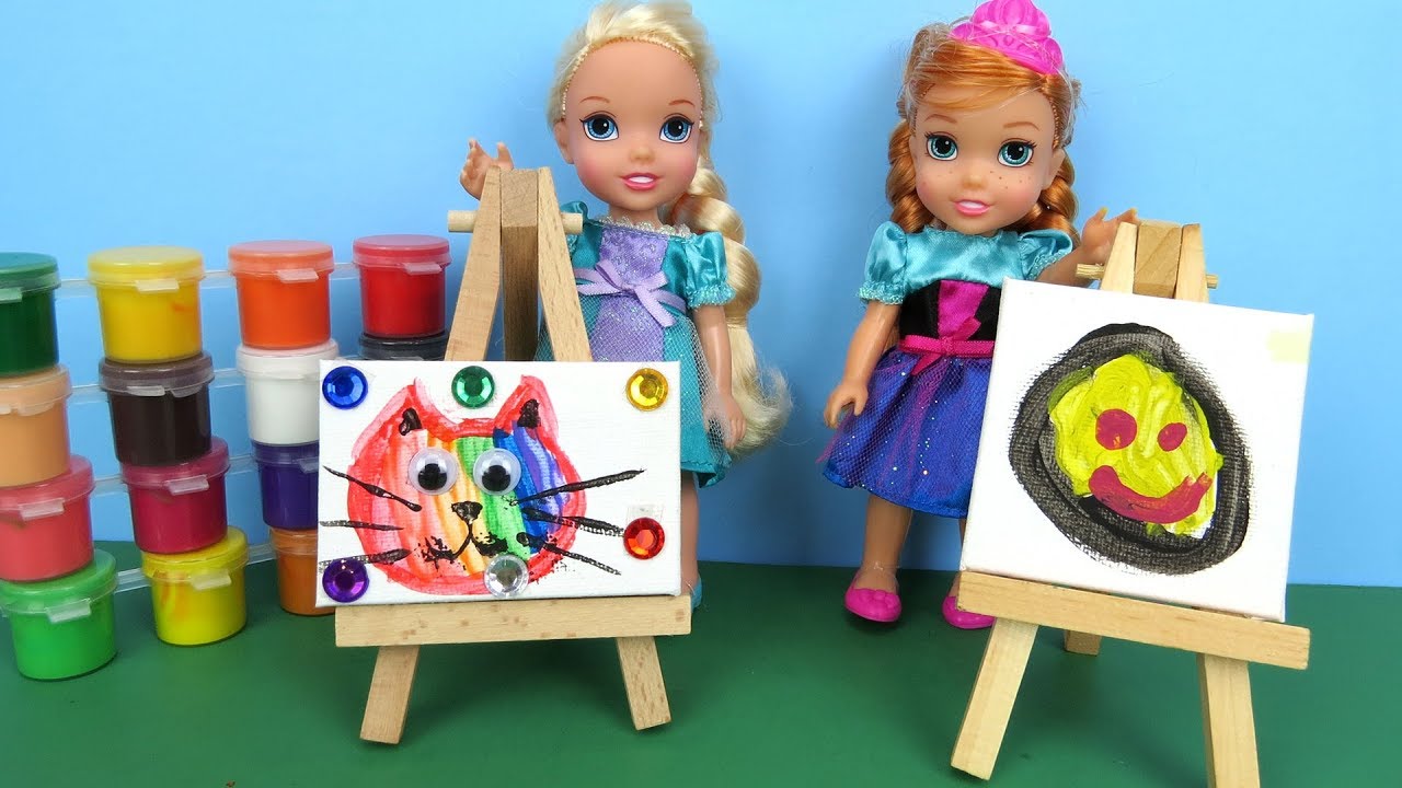 Art CLASS ! Elsa and Anna toddlers at School – Barbie is teacher – Paintings – Colors