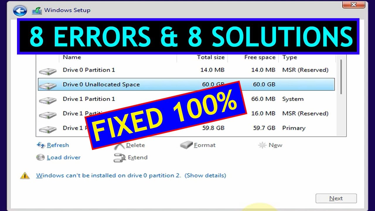 Windows Can't be Installed on Drive 0 Partition 3 | Specific Solutions for All Error Sources