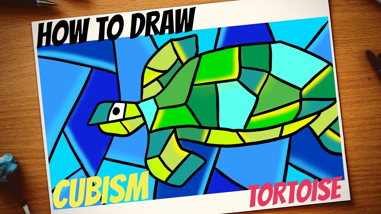 How to draw Tortoise in Cubism art style | Cubism art lesson easy | Turtle drawing in cubism style