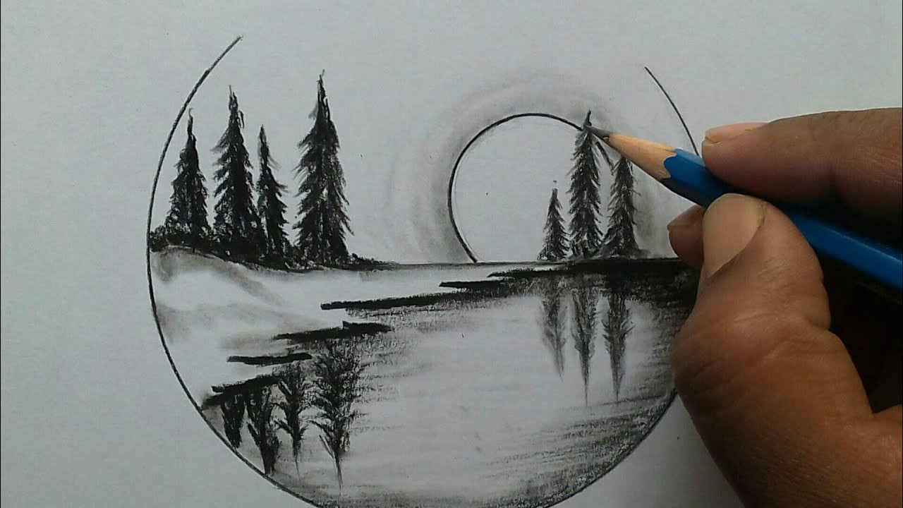 Nature scenery drawing for beginners / easy and step by step