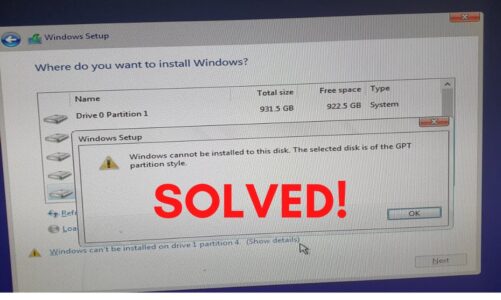 Windows cannot be installed to this disk The selected disk is of the GPT partition style FIX