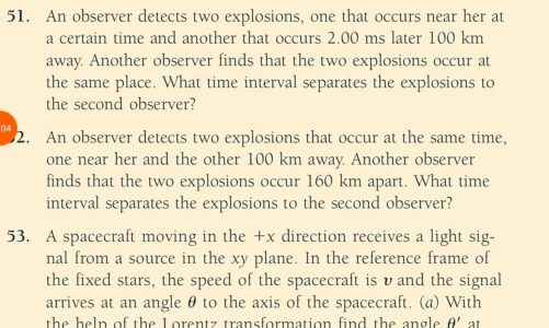 An observer detects two explosions, one that occurs near her at  a certain time and another that occ