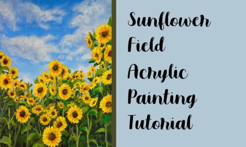 Sunflower Field Acrylic Painting Tutorial #yellowflowerartchallenge